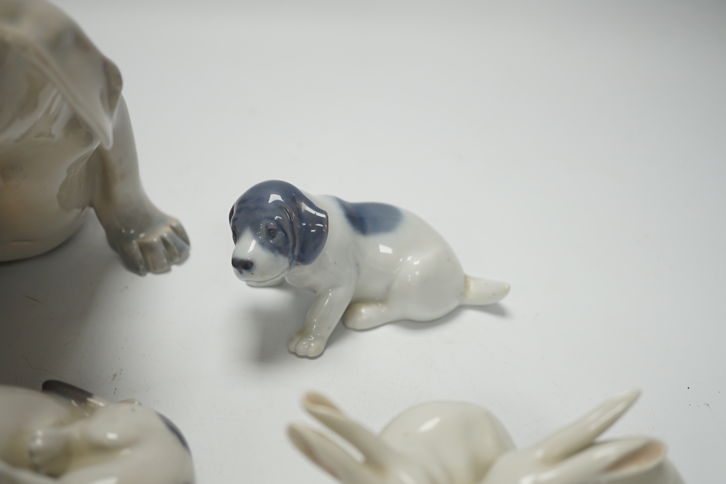 Four Royal Copenhagen animals, dogs and rabbits, tallest 15cm